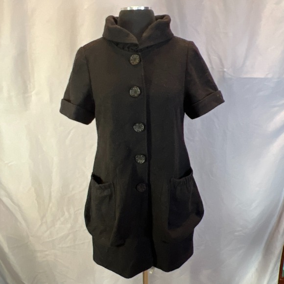 Yagekaluo Dresses & Skirts - Yagekaluo Coat Dress Womens Medium Black Wool Blend Funnel Neck Button Front